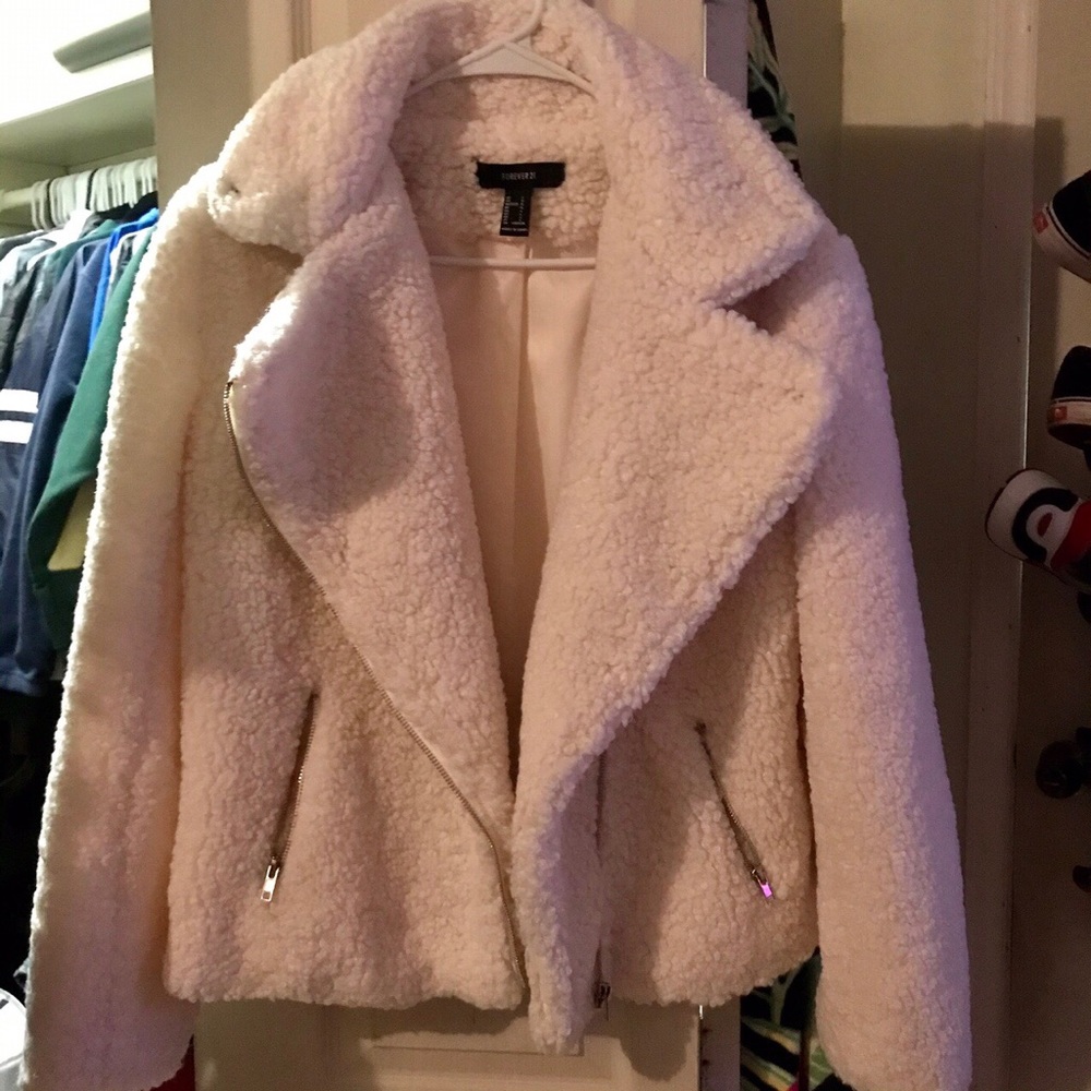 Teddy Ivory Moto Style Jacket - Picture 1 of 4